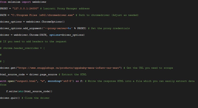 El script de Python usa el webdriver de Selenium para raspar datos.