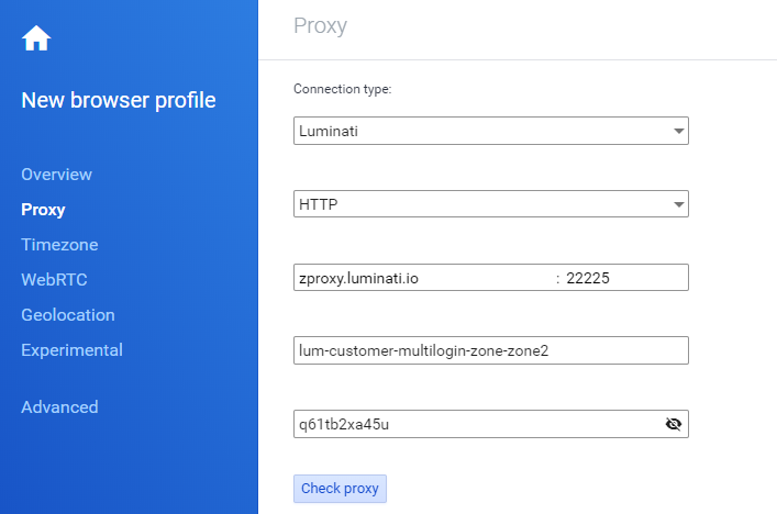 Luminati HTTP Proxy settings
