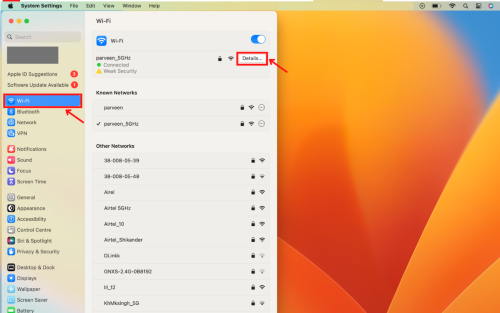 Wi-Fi settings on a Mac computer screen.