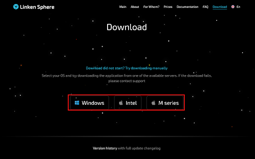 Download options for Windows, Intel, and M series.