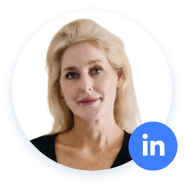 Foto de perfil de mujer con icono de LinkedIn.